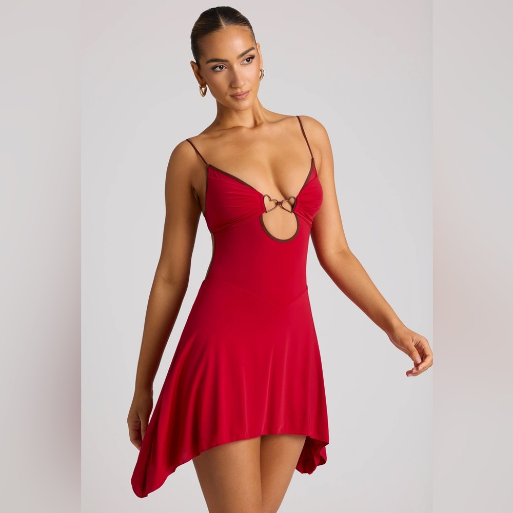 CATALINA Contrast Binding Mini Dress in Fire Red - Size 6